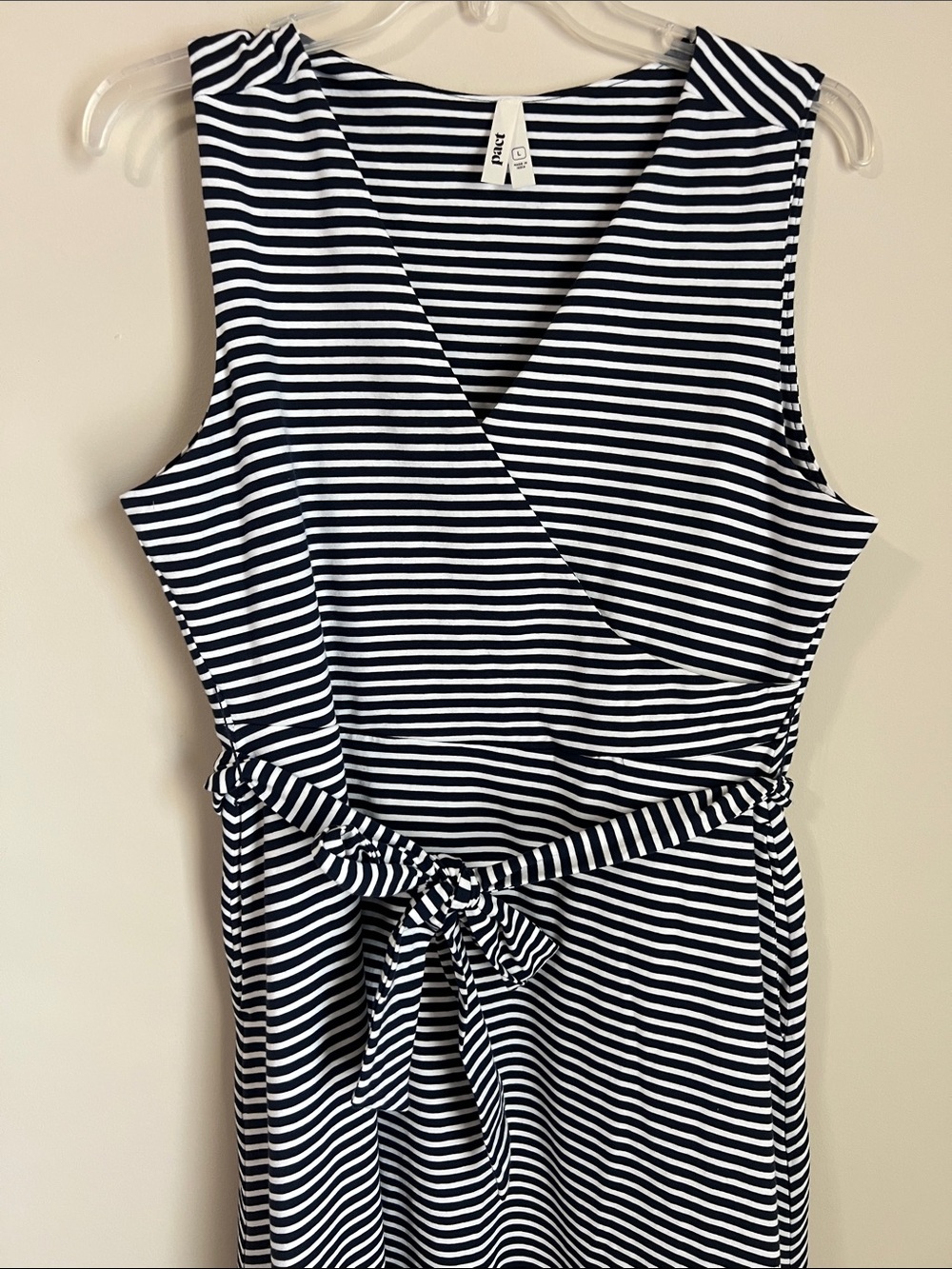 PACT Wrap Midi Dress Belted Striped Organic Cotton Size Large - Picture 2 of 7